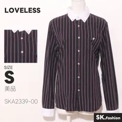 美品 LOVELESS トップス シャツ　長袖　レジメンタルストライプ柄　刺繍　胸ポケット付き　綿100％　日本製のサムネイル
