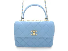 CHANEL シャネル トレンディCC トップハンドル マトラッセ ココマーク  A92236 ショルダーバッグ ラムスキン ライトブルー レディース【中古】【473】のサムネイル