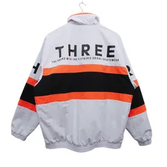 adidas アディダス M ナイロンジャケット ウインドブレーカー THREE ビッグロゴ バックプリント オーバーサイズ 白 ホワイト オレンジ ブラック トラックジャケット ジップアップ メンズ スポーツウェア ライトアウター ジャンパー ブルゾン 人気