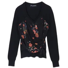 DOLCE&GABBANA ドルチェアンドガッバーナ Vネック フラワー ニット ブラック系 40【中古】のサムネイル