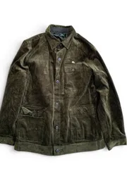 美品　LACOSTE　ラコステ　コーデュロイ　ジャケット　カバーオール　ロゴ　ゴールド　カーキ　サイズ52/5　コットン　肉厚のサムネイル