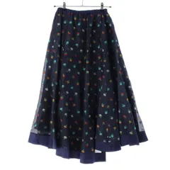 ブラミンク シルク フラワー 刺繍 レイヤード ロング スカート ボトムス 7924-230-0254 ネイビー 36【中古】のサムネイル