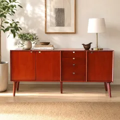 新品 160cm リビングボード キャビネット 北欧 ホテル仕様 収納 ビンテージ 天然木 マホガニー 完成品 キャビネット サイドボード 収納家具 お洒落 モダン ブラウン 木製 フリーボード ローボード 高級感のサムネイル