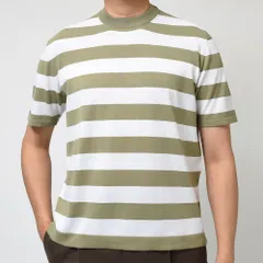 【40%OFF】48サイズ Settefili Cashmere（セッテフィーリ カシミア） コットン ハイゲージ ボーダー ショートスリーブ クルーネック ニット オリーブ 32121000142 新品のサムネイル
