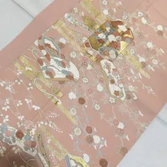 訪問着　手描き　貝桶　文箱　薄ピンク　金駒刺繍　正絹のサムネイル