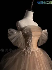 新品  静かな夜に咲く光の花  上品ベージュのクラシカルドレス lf0614
