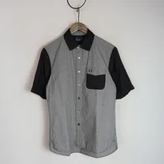 美品 FRED PERRYフレッドペリー Panel S/S Shirt 切り替え 半袖シャツ グレンチェック F4509 コットン 灰黒 S 3618Q★4のサムネイル