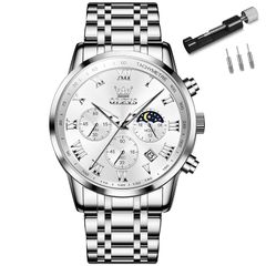 [Brand New] OLEVS Men's Watch, Silver, Popular, Waterproof, Analog Quartz, Business Watch, Stylish Metal Band, Men's Wristwatch, Date Display, Simple, Large Dial, Gentleman's Wristwatch, Work Chronograph Moon Watch, Watch for Men 1