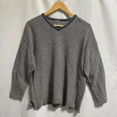 【古着】CHEVIOT イタリア製 Vネック ニットソー モノトーン 総柄 プルオーバー ユニオンメイド