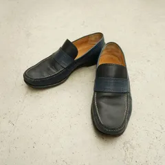 正規 HERMES エルメス レザー ローファー モカシン シューズ ツートーン ブラック × ネイビー サイズ43 黒紺 2089Q♪のサムネイル