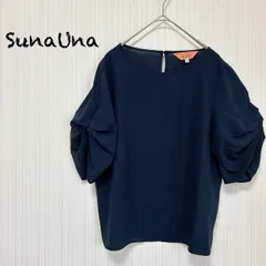 SunaUna スーナウーナ ネイビー 半袖 パフスリーブ トップス シャツ 無地のサムネイル