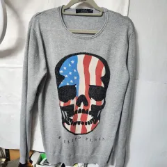 PHILIPP PLEIN(フィリッププレイン) スカル プリンティング ニット グレー XL 52X 70cmのサムネイル