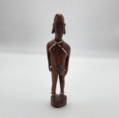 マオリ族ティキ木彫りオブジェパウア貝ニュージーランド民芸品置物