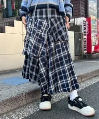 新品未使用 CANDY STRIPPER キャンディストリッパー OVERLAP CHECK PLEATS SKIRT  スカート ロング丈 レディース 1256304 ネイビー Fサイズ 管理番号：33A-7425のサムネイル