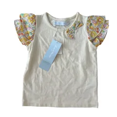  Tartine et Chocolat タルティーヌ エ ショコラ 半袖Tシャツ 花柄 リボン フリル袖 リバティ ベビー キッズ90cm【C477】のサムネイル