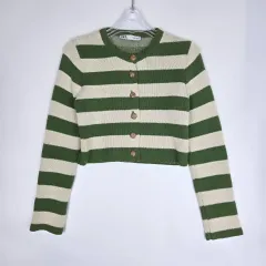 ザラ ストライプ カーディガン グリーン