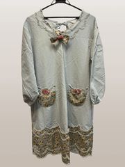 ◇AKIAKANE アキアカネ エプロン 割烹着 グリーン系 23 フリル リボン 