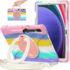 Galaxy Tab S10+/S9 Plus/S9 FE Plus/S8 Plus/S7 FE/S7 Plus ケース 12.4インチカバー 耐衝撃 頑丈 360度回転スタンド ハンドル付き 虹色 ペンシル収納 調節可能ハンドストラップと肩掛けー付き 落下防のサムネイル