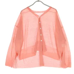 美品 SOMETHING サムシング 長袖 Vネック カーディガン FREE ピンク シースルー レディース 古着のサムネイル