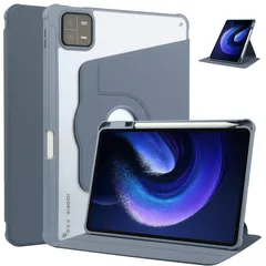 360度回転式 スタンド Xiao Mi Pad 5 ケース 縦置きカバー 軽量 耐衝撃 透明バックカバー Android タブレット シャオミ Pad 5 Pro 保護ケース, 紫灰のサムネイル