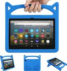 Fire HD 8/ HD 8 Plus タブレット ケース カバー 第10世代/第12世代 2022/2020/2024年発売 iPad 8 /samsung A8 RIAOUR 純正 保護カバー 軽量 EVA製 耐衝撃 スタンド付き 猫耳デザイン、子供人気のサムネイル