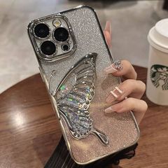 신품 iPhone 케이스 전광 메탈릭 나비 나비 소프트 케이스 광택 고급감 내충격 iphone15 14 13 Pro Max 대응 세련된 소녀 선물 mlbwo
