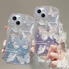 신품 iphone17 iPhone 케이스 나비 반짝이 스트랩 첨부 iPhone16 iPhone15 세련된 귀여운 클리어 젤 선물 선물 mlfrx