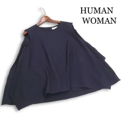 HUMAN WOMAN ヒューマンウーマン 春夏★ ドレープ 切替 プルオーバー ブラウス Sz.M レディース 紺のサムネイル