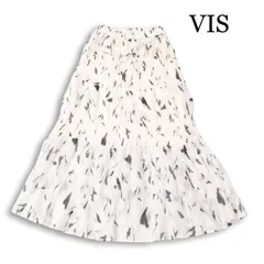 VIS ビス 春夏★ シフォン フリル フェザー柄 総柄 マキシ丈 ティアード ロング スカート Sz.F レディースのサムネイル