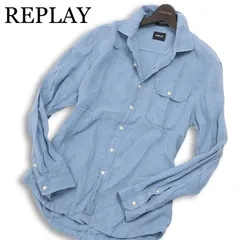 REPLAY リプレイ 春夏★ 麻100％ リネン 長袖 ワーク シャツ Sz.M メンズのサムネイル