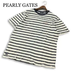 PEARLY GATES パーリーゲイツ ゴルフ 春夏★ 麻 リネン 半袖 ボーダー ロゴ刺繍 鹿の子 Tシャツ Sz.4 メンズ 日本製のサムネイル