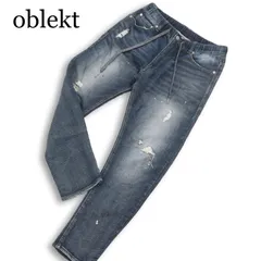 oblekt オブレクト ペイント ダメージ加工★ ストレッチ スウェット スリム イージー デニム パンツ ジーンズ Sz.M メンズのサムネイル