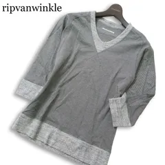 ripvanwinkle リップヴァンウィンクル 春夏★ Vネック 7分袖 切替 カットソー ワッフル Tシャツ 日本製 Sz.3 メンズ グレーのサムネイル