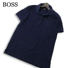 BOSS ボス ヒューゴボス 春夏★ 半袖 ピマコットン ロゴ刺繍 鹿の子 ポロシャツ Sz.M メンズ ネイビーのサムネイル