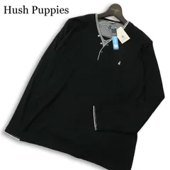 新品 未使用★ Hush Puppies ハッシュパピー 吸水速乾 ボーダー レイヤード風 長袖 ヘンリーネック Tシャツ Sz.M メンズ 黒のサムネイル
