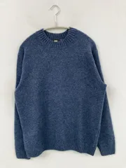 UNIQLO ユニクロ ニット/セーター L ブルー ウール・ニット 無地 ミドル丈 長袖 クルーネック(丸首) メンズ