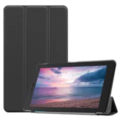 【PCATEC】 Lenovo Tab E8 タブレット専用ケース マグネット開閉式 スタンド機能付き 三つ折 ZA2D0085JPカバー 薄型 軽量型 スタンド機能 TB-8304F PUレザーケース (ブラック)のサムネイル