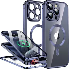 【新品】 iPhone15Pro Max 用 保護 ケース MagSafe 対応 両面カバー ＣＤループ(押さえロック式) (ブルー, iPhone 15 Pro Max用（6.7インチ）)