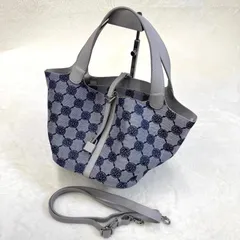 美品✨アンコキーヌ モノグラム 2way トートバッグ 牛革 南京錠付き グレー ネイビーのサムネイル