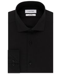 캘빈 클라인 맨즈 탑스 셔츠 Calvin Klein Mens SlimFit NonIron Stretch Performance Dress Shirt Jet Black 브래지어