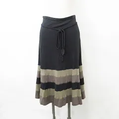 ソニア ソニアリキエル SONIA SONIA RYKIEL スカート フレアースカート ロング 切替 バイカラー 紐ベルト ニット 綿 裏地付 黒 緑 茶 ブラック グリーン ブラウン 40のサムネイル