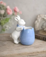 うさぎの小物入れ ブルー 陶器 ミニオブジェのサムネイル