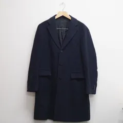 UNIVERSAL LANGUAGE ユニバーサルランゲージ チェスターコート USED品 LLサイズ ネイビー ウール カシミヤ X8278のサムネイル