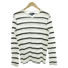 ポロ バイ ラルフローレン Polo by Ralph Lauren Tシャツ M 白 ホワイト 紺 ネイビー ストライプ柄 Vネック 長袖 /SC ■ECE006