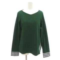 ヒューマンウーマン HUMAN WOMAN 美品 カットソー M 緑 グリーン Vネック 長袖 チェック柄 /NL ■ECF006のサムネイル