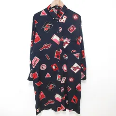 美品 PS Paul Smith ポールスミス ドットプリント 長袖 ひざ丈 シャツワンピース サイズ44 ネイビー レディース 古着 中古 USEDのサムネイル
