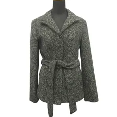 美品 INED イネド ウール アンゴラ ショート コート ジャケット ブルゾン ベルト カシミヤ混 7 黒 ブラック レディース 古着 中古 USEDのサムネイル