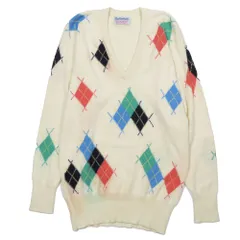 BALLANTYNE バランタイン カシミヤ100% Vネック セーター ニット アーガイル柄 長袖 ホワイト レディース 古着 中古 USEDのサムネイル
