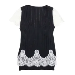 美品 Valentino ヴァレンチノ ケミカルレース リブニット カシミヤシルク トップス Uネック カットソー S 紺 ネイビー レディース 古着 中古 USEDのサムネイル