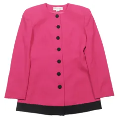 Christian Dior クリスチャンディオール 80's 90's ヴィンテージ ノーカラージャケット 肩パッド 総裏 ウール 4 ピンク 黒 レディース 古着 中古 USEDのサムネイル